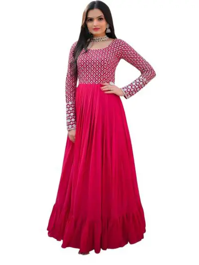 FOXDX Womens Georgette Sequence Embroidery Full Sleeve Round Neck Ankle