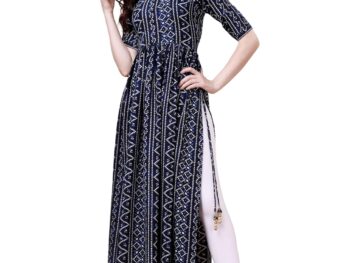 Glomee Womens Bandhani Naira Cut Kurta with Latkan Naira Cut