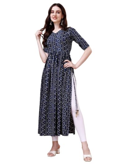 Glomee Womens Bandhani Naira Cut Kurta with Latkan Naira Cut