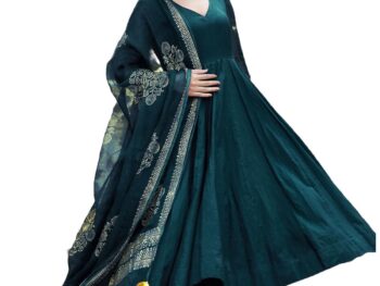 GoSriKi Womens Cotton Blend Solid Anarkali Kurta with Pant