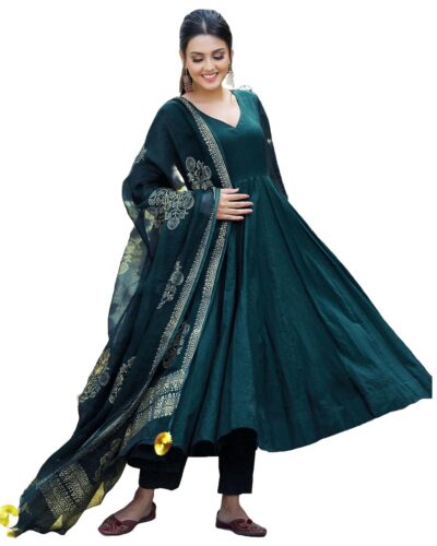 GoSriKi Womens Cotton Blend Solid Anarkali Kurta with Pant