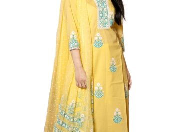 GoSriKi Womens Cotton Blend Straight Hand Block Printed Kurta with