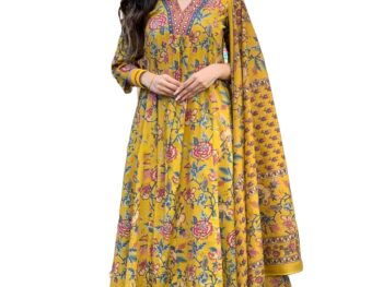 GoSriKi Womens Rayon Blend Anarkali Printed Kurta with Palazzo