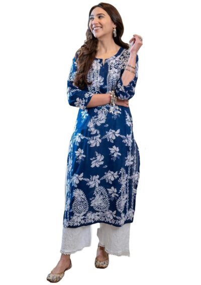 GoSriKi Womens Rayon Blend Chikankari Embroidered Straight Kurta
