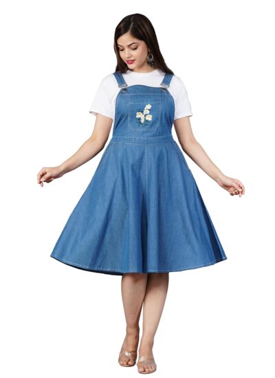 HI FASHION Embroidered Denim DANGREE Dress for Women