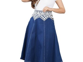 HI FASHION Embroidered Denim Long Skirt for Women