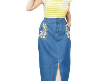 HI FASHION Embroidered Denim Skirt Above Knee Length Casual for WomenGirls