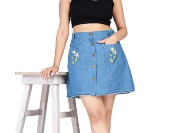 HI FASHION Pocket Embroidered Denim Skirt for Women