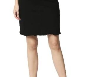 HIGH STAR Women Black Solid Denim Straight Skirt