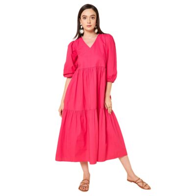 HIGH STAR Womens Cotton Pleated Maxi Casual Dress