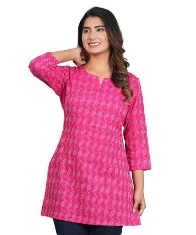 HION HILS Traditional Cotton Print Kurta Office Short Kurti Tops