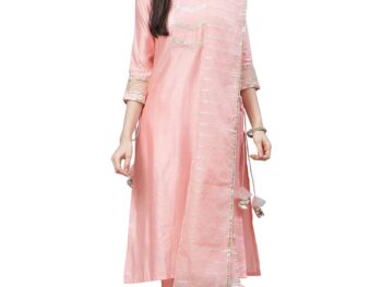 INDO ERA Cotton Straight Embroidered Kurta Pant With Dupatta Set