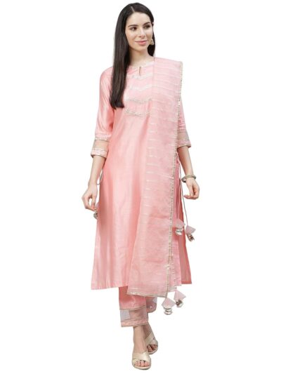 INDO ERA Cotton Straight Embroidered Kurta Pant With Dupatta Set