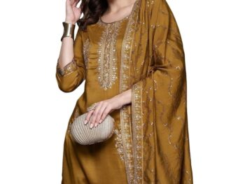 INDO ERA Straight Embroidered Cotton Blend Kurta Pant With Dupatta