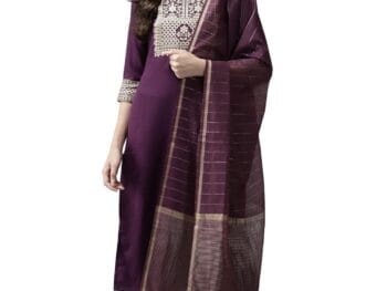INDO ERA Womens Cotton Blend Yoke Design Straight Kurta Palazzo