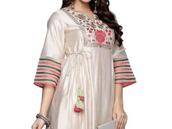 INDO ERA Womens Embroidered Viscose A Line Kurta Pant Set