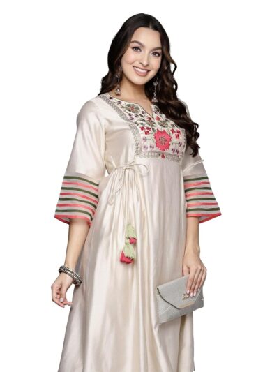 INDO ERA Womens Embroidered Viscose A Line Kurta Pant Set