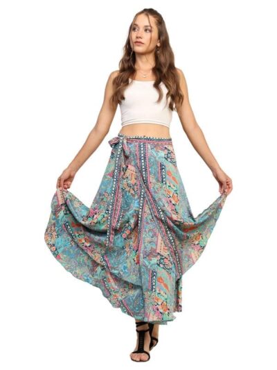 KE | Kanha Exports Women's Western Print Wrap Skirt, Casual & Beach Wear, Loose Fit, Bohemian Paisley Design