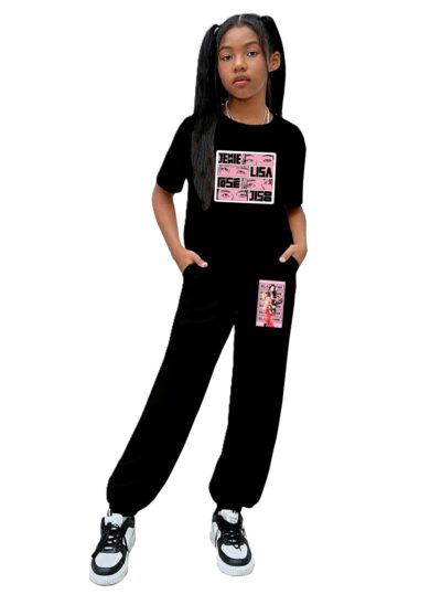 LOCAVESTIR Printed Co ord Set For Girls Oversized Tshirt and Track