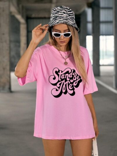 London Hills Women Printed Round Neck Oversized T Shirt Loose