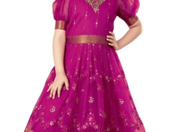 MAVIXA Girls Embroidred Pattu Sattai Gown Dress Festive Party Maxi