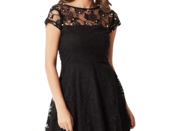 Miss Chase Womens Black Designer Round Neck Cap Sleeves Lace