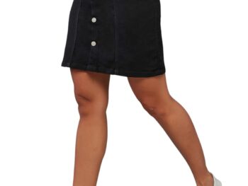 Miss Chase Womens Black Stretchable Solid A line Mini Denim Skirt