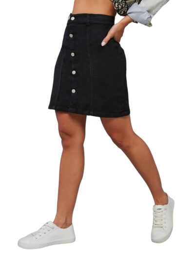 Miss Chase Womens Black Stretchable Solid A line Mini Denim Skirt