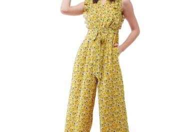 Miss Chase Womens Round Neck Sleeveless Floral Wide Leg Jumpsuit