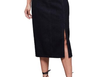 Miss Chase Womens Straight Fit High Rise Stretchable Denim Midi