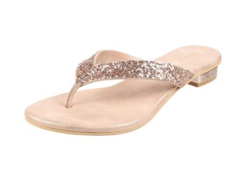 Mochi Womens Faux Leather Glittery Thong Strap Fashion Sandals