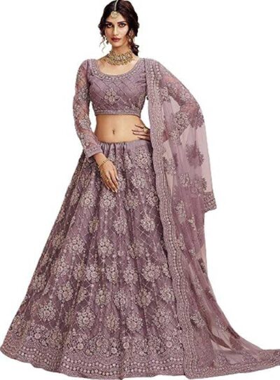 Monrav Womens Net Embroidered Semi Stitched lehenga Choli