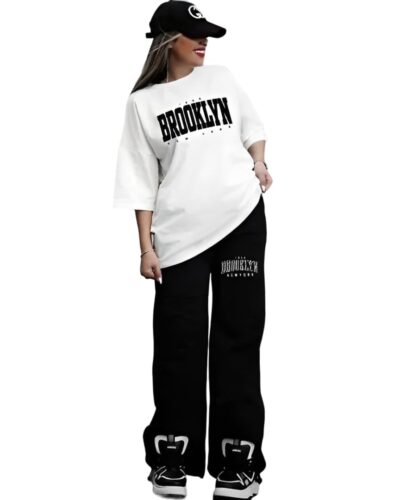 My Swag Womens Printed Casual Co Ords Set White Half Sleeve