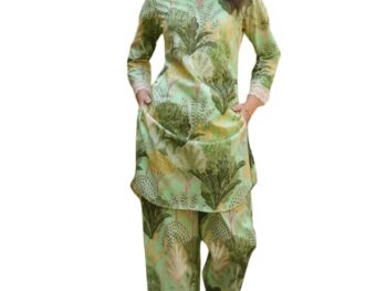 NAINVISH Ethnic Co Ord Set | Casual Wear Pant Top Set | Fancy Co-Ord Set | Full Pair Set | Women Kurta Sets Kurtis | Women Kurta Pant Set | Coord Sets for Women | Green Top Pant Set