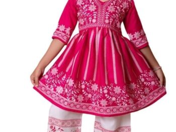 NEW JON Girls Embroidered Cottom Kurti Palazzo Set