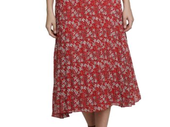NUEVOSDAMAS Women Floral Printed Pleated Flared Midi Skirt
