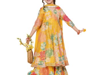 Naixa Girls Rayon Fabric Floral Printed 34 Sleeve Sharara Dress