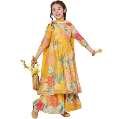 Naixa Girls Rayon Fabric Floral Printed 34 Sleeve Sharara Dress