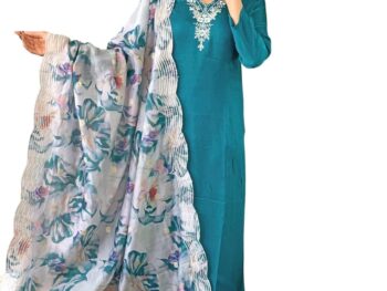 Naixa Womens Rama Viscose Embroidered Flared Kurta with Viscose Pant