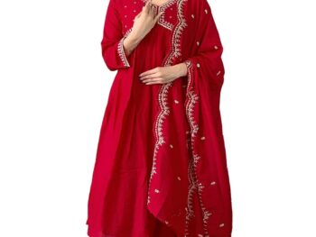 Naixa Womens Vichitra Silk Embroidered A line Kurta with Vichitra Silk