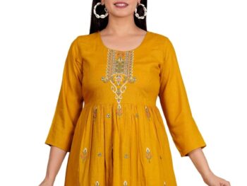 Naksham Womens Rayon Embroidered Solid Reguler Fit A line Short