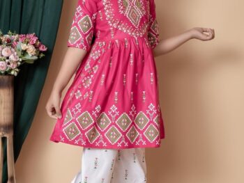 Nfashion Ethnic Kids Girls Kurta Straight Pant with Silky Dupatta