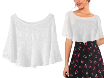 PALAY Knitted Shawl Cape Round Neck Shrug For WomenStylish Hollow