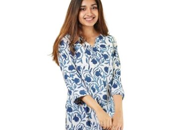 PIDAVLIYAS Indian Womens Tunics Tops Cotton Hand Block Printed Short