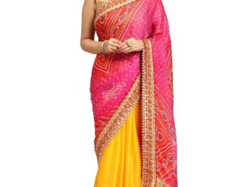 Pandadi Saree Womens Elegance Chiffon Bandhani Saree with Heavy Lehenga
