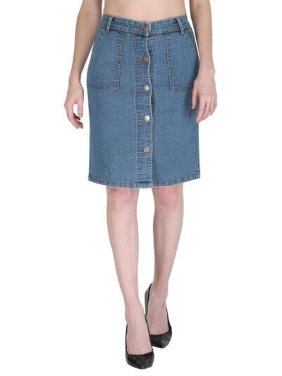 PepTrends Womens Buttoned Above Knee Length Slit Denim Skirt