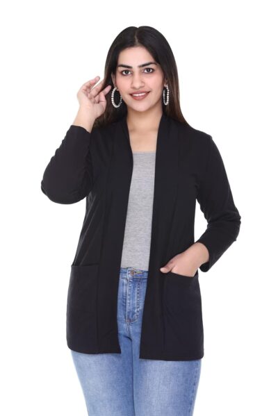 Plush Women Cotton blend Open Neck Shrug