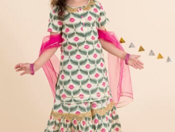 Pspeaches Girls Off White Floral Yoke Design Empire Pure Cotton