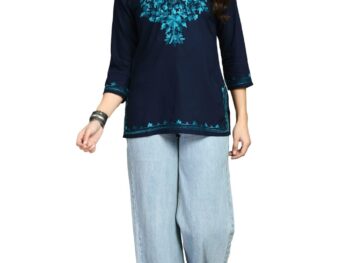 QAZMI Womens Menaal Kashmiri Embroidered Kurti Tunic Tops