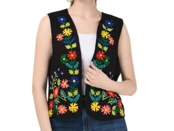 SAAKAA Womens Rayon Black Embroidery Jacket